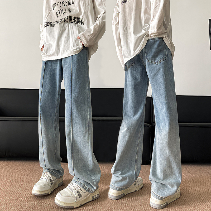 American-style Vibe Gradient Jeans Men's Autumn Loose Casual Straight Pants Trendy Brand Wide-leg Stitching Micro-pants