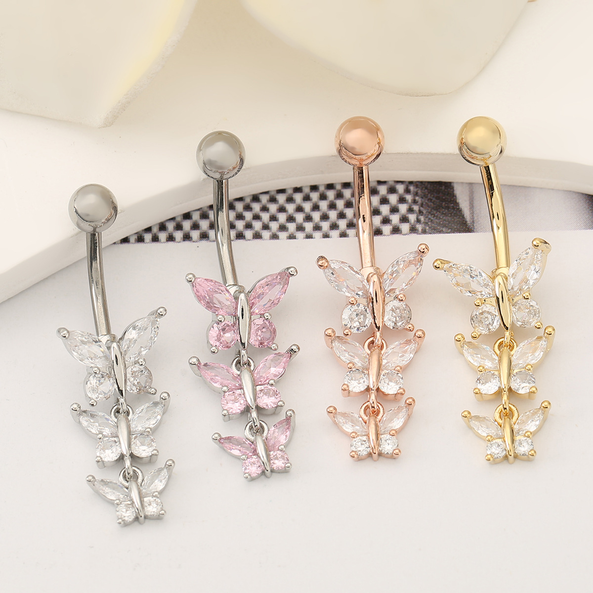 Fashion three butterfly tassel belly button nail human body piercing jewelry belly button ring hot girl sexy personality belly button buckle