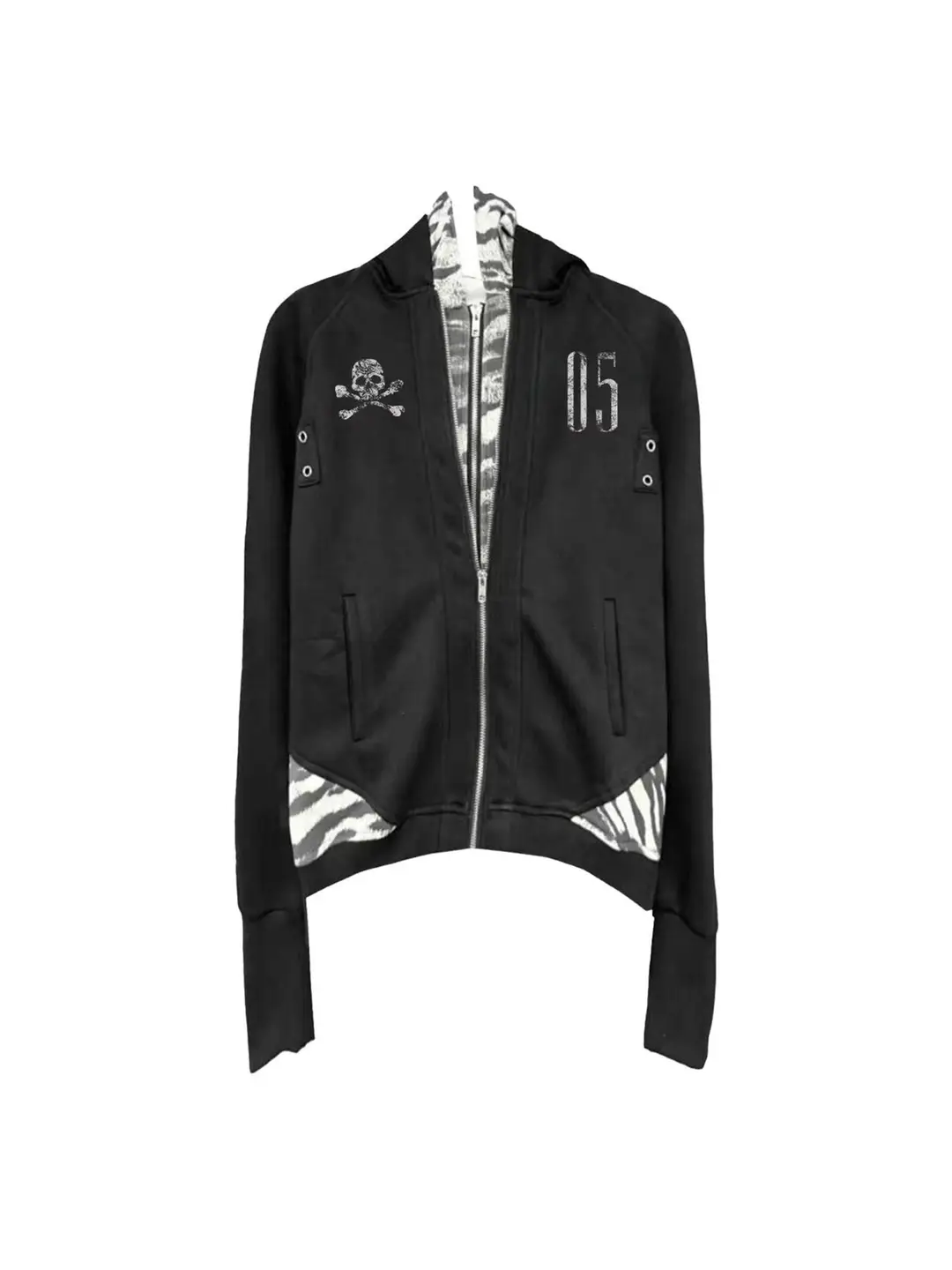 Detw 25Aw* Skull Metal Buckle Fake Two-Piece Double-Layer Tiger Print Lining Regular Shoulder Slim-Fit Sweatshirt Jacket for Men and Women