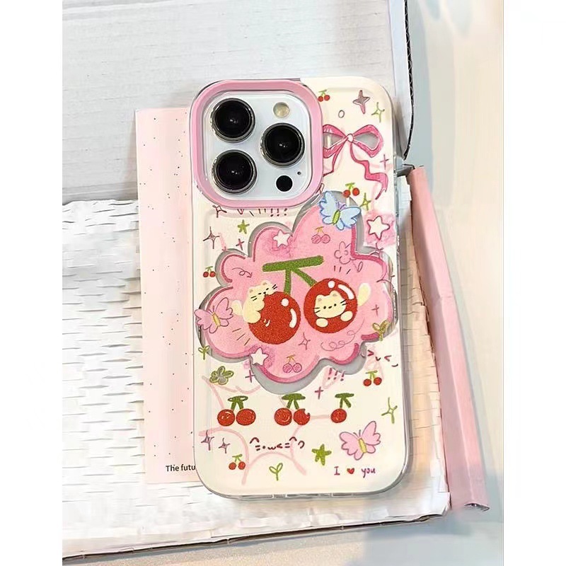 Spring Cherry Cat for Apple 14PROMAX Mobile Phone Case iPhone15 Niche 13 Transparent 12 Soft Case 11
