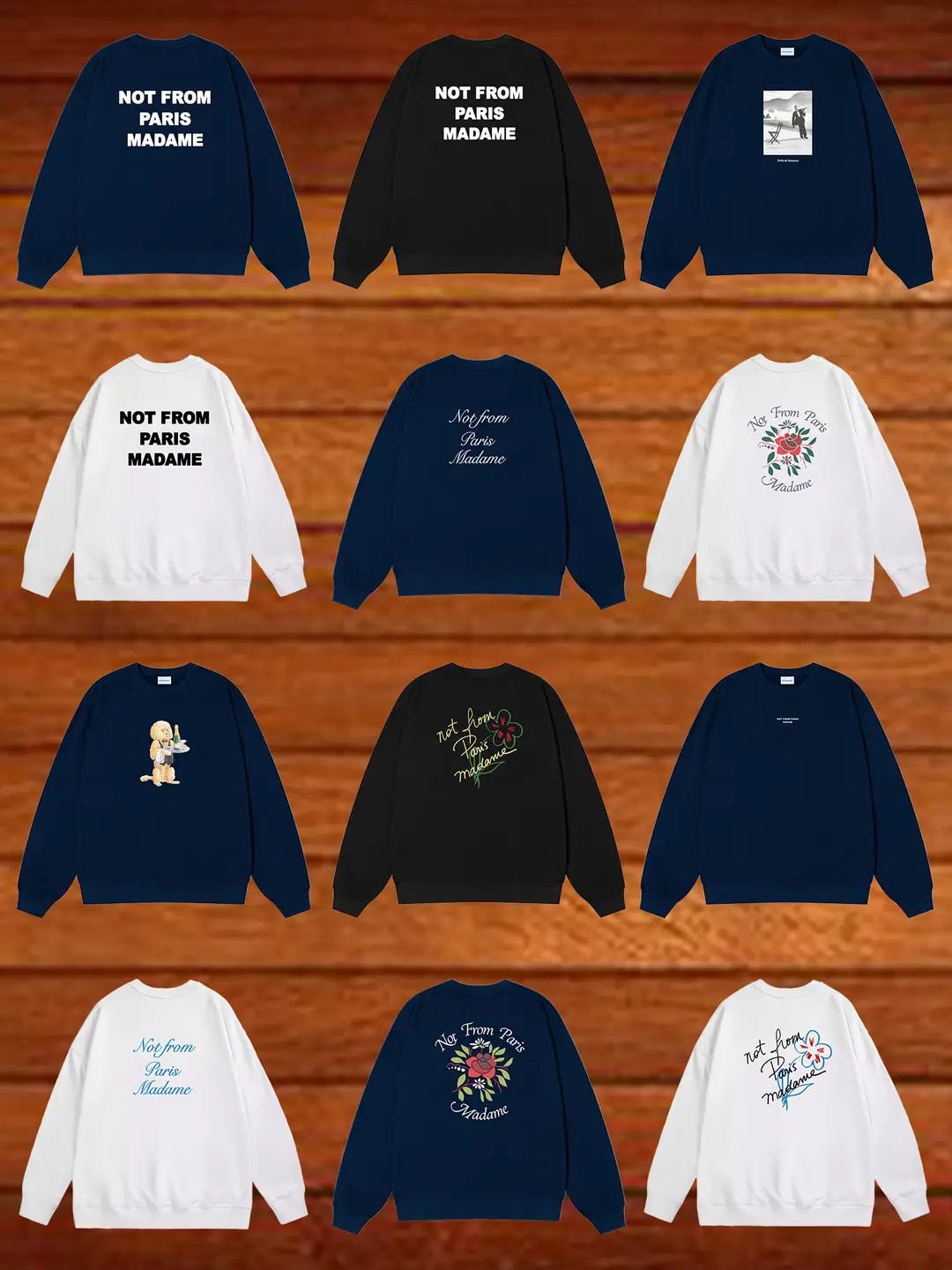 Drole De Monsieur Heavyweight 420g American-Style Printed Loose Embroidered Crewneck Fleece Sweatshirt for Men Trendy