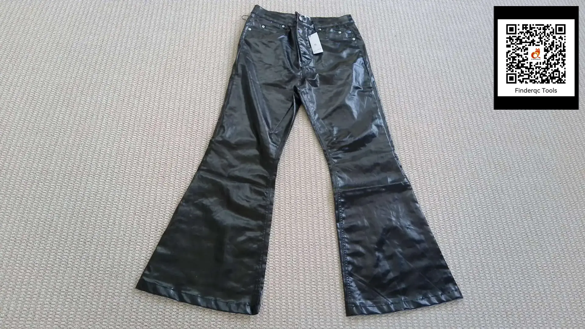 Ro Original Label Dark Style Coated Glossy Patent Leather Pure Black Denim Wide Leg Mop Micro Bell Bottoms for Men and Women Trendy