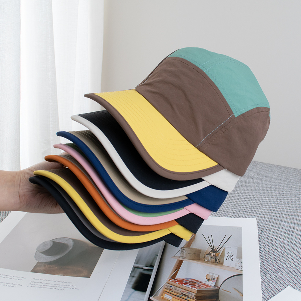 Japanese Retro Color-Blocking Five-Panel Outdoor Camping Hat with Flat Brim, Versatile Baseball Cap, Unique and Breathable Hat