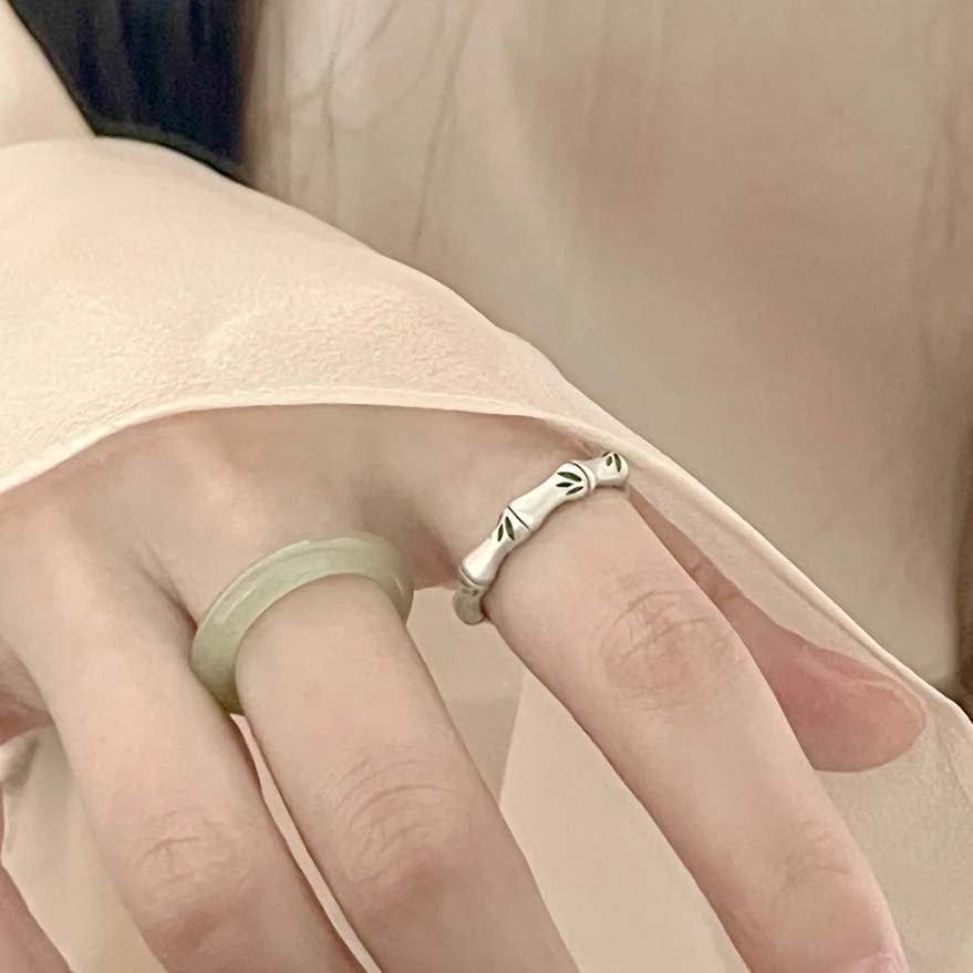 New Chinese Style Cold Wind Bamboo Open Ring Exquisite Artistic High-grade Sense Ring National Tide Cold Wind Food Finger Ring Women