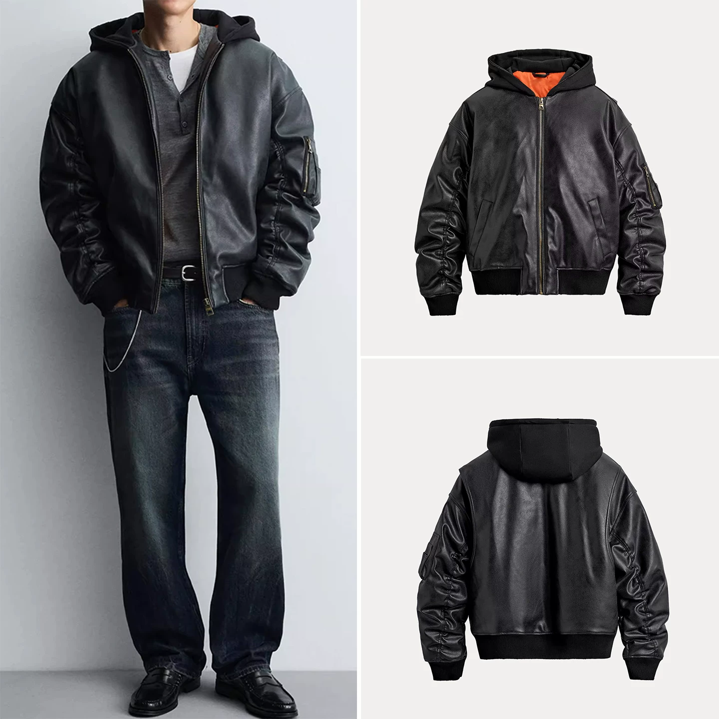 Cabinet 719! 2025 autumn new men's clothing personalized temperament loose splicing hooded jacket jacket 8491706