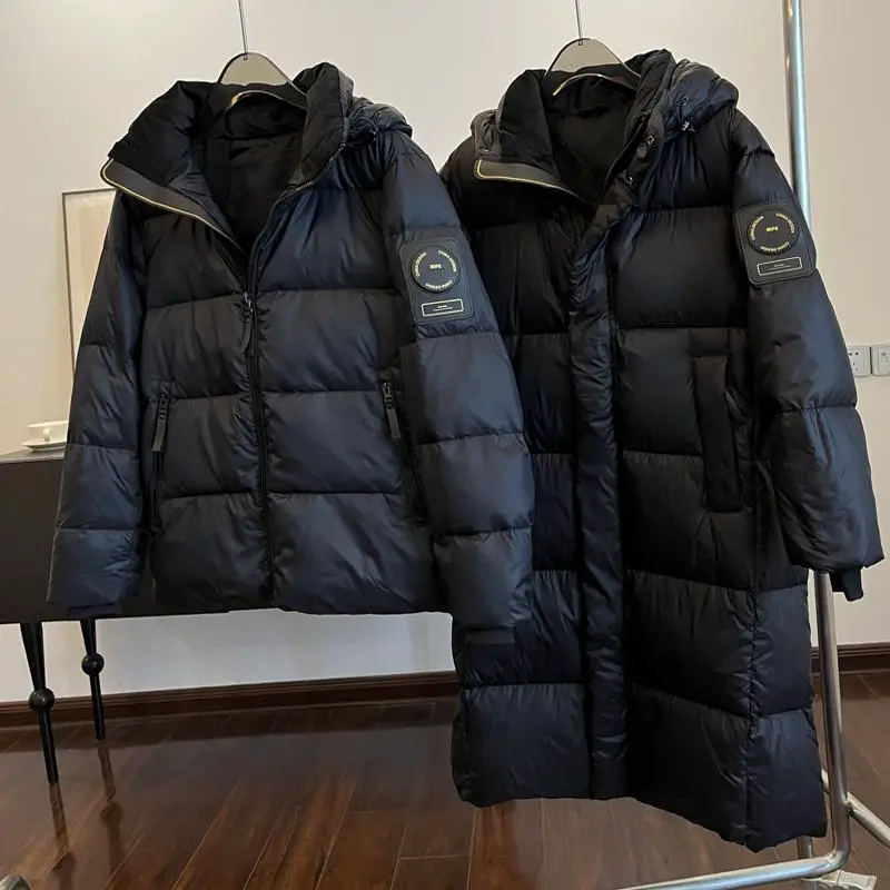Store 899 ~ black gold series ~ couples thick warm high fluffy goose down hooded long down jacket winter