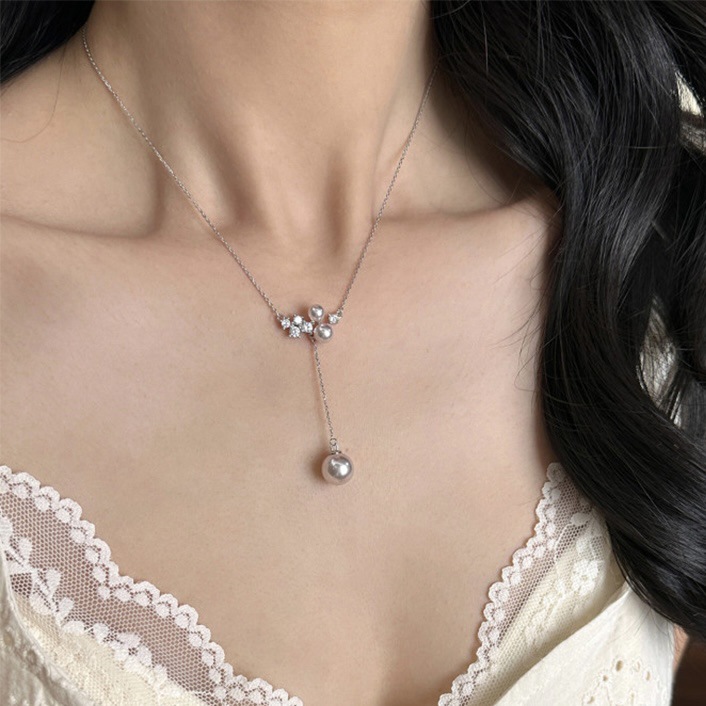 Minimalist Style Zircon Pendant Pearl Necklace, Vintage Elegant Fashion Niche Versatile Clavicle Chain, Light Luxury Temperament Neck Chain