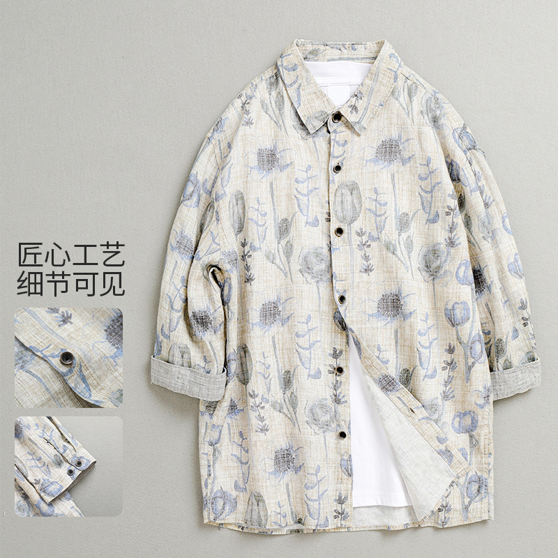 Hip-hop Hawaiian Shirt Men's Long-sleeved Summer Couple Casual All-match Printed Jacket Beach Shirt Factory 3872