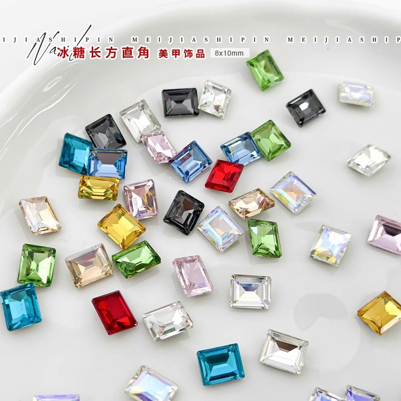 Rectangular Right-Angle Nail Art Diamond Colorful Super Flash Diamond Rectangular Rock Sugar Pointed Bottom Special-Shaped Nail Decoration Nail Art Diamond