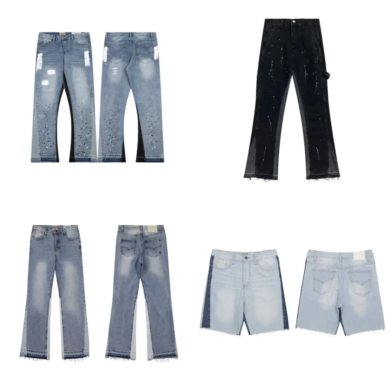 GAL*LERY Splashed ink graffiti micro flare splicing holes casual loose jeans pants long pants