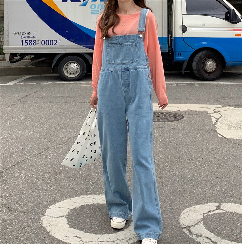 2026 Spring and Autumn New Korean Style Loose Straight-Leg Jeans for Women High-Waisted Slimming Wide-Leg Pants Overalls Trendy