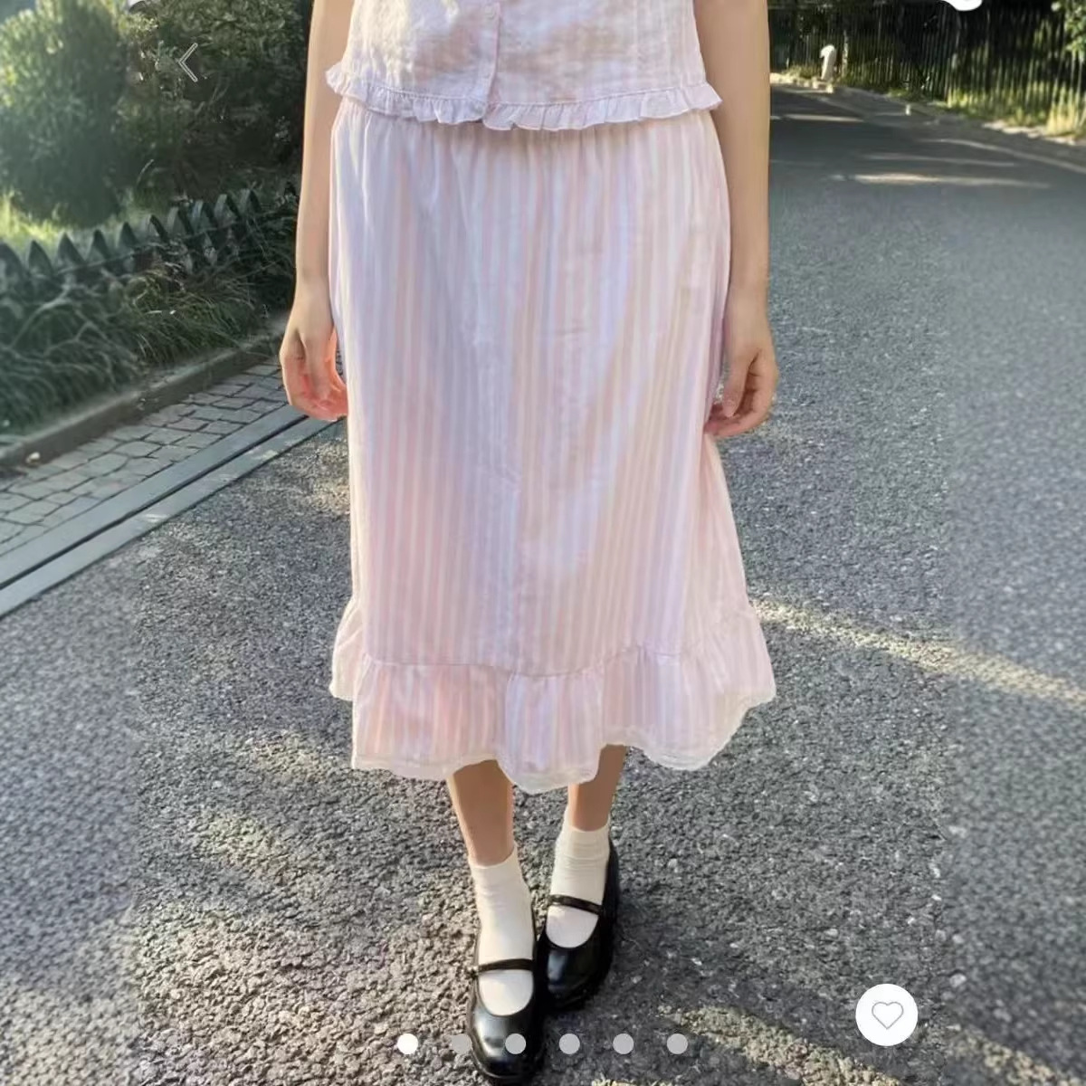Bm Style New Fresh and Sweet Pink and White Striped Lace-Trimmed Skirt for Women, Bm Girly A-Line Ruffle Skirt