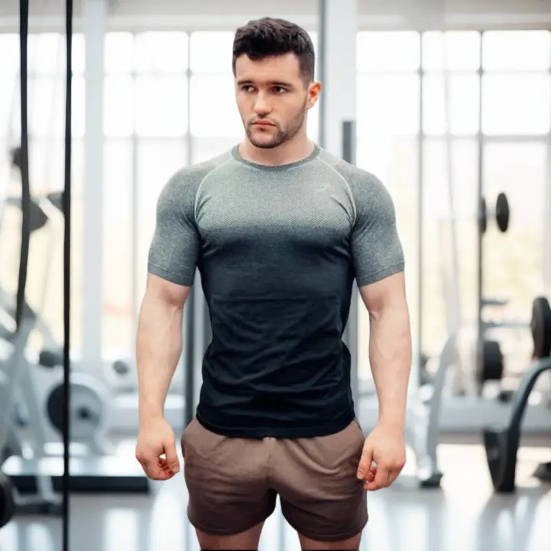 Scarce! Golden Shark Seamless Men's Visually Enhancing Gradient Short-Sleeve Sports Breathable Quick-Drying Sweat-Wicking Fitness Gym T-Shirt