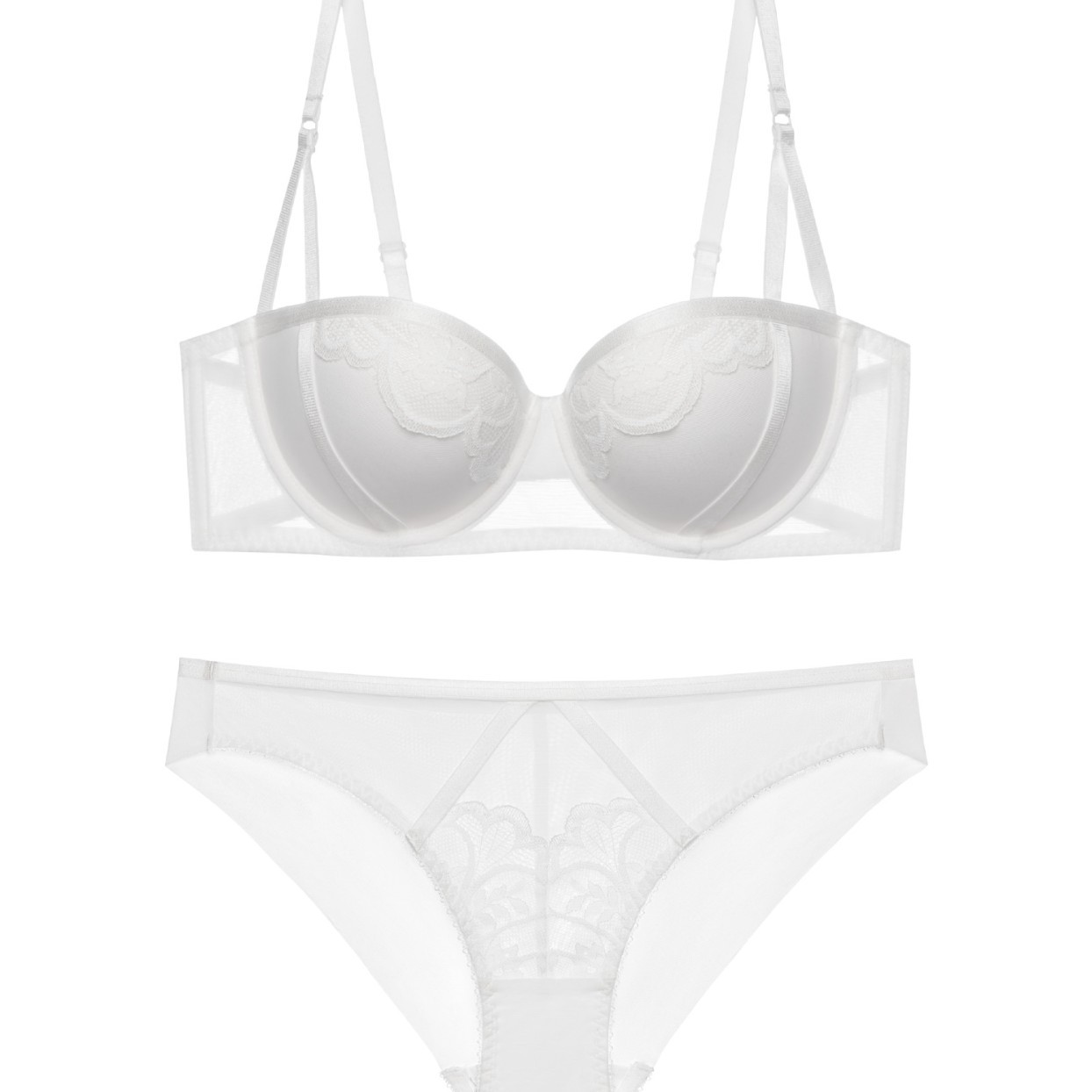 2021 New Half Cup Breast Strap Sexy Small Chest Push-up Big Bra Women's Underwear Set