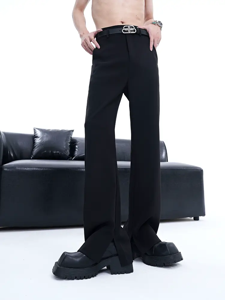 Cleanfit Men's Tapered Dress Pants Autum Drape Fancy Suit Pants Niche Pants with Side Slits Straight-leg Casual Pants