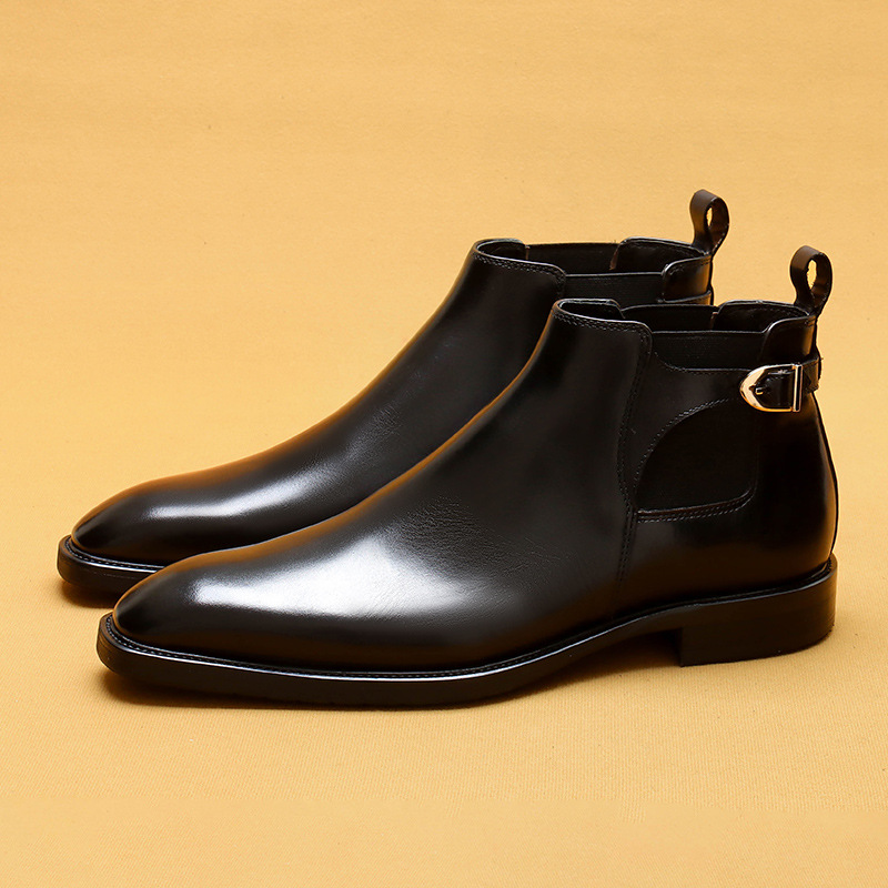 [vip for] Chelsea Boots Men's Leather Color-polished Retro Style Pointed Business Formal High-top Foreign Trade Men's Boots
