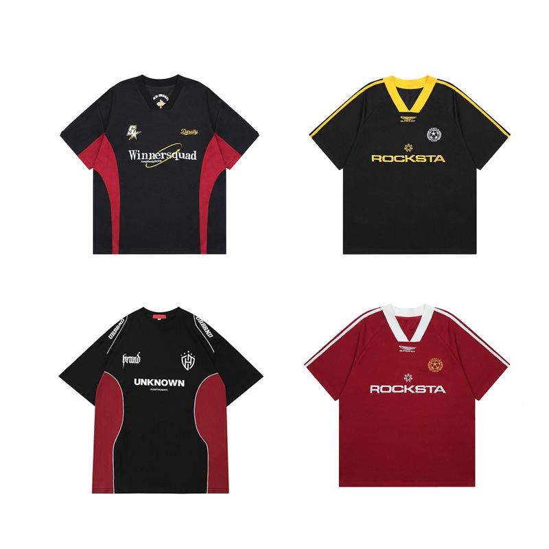Contrast color stitching heavy short sleeve T-shirt men's summer brand ins high sense motorcycle clothing racing Ruan handsome half sleeve