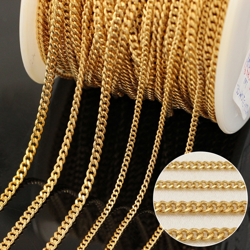 American 14K Gold-Filled Side-By-Step Flat Chain Riding Whip Chain DIY Bracelet Anklet Cuban Chain Jewelry Accessories