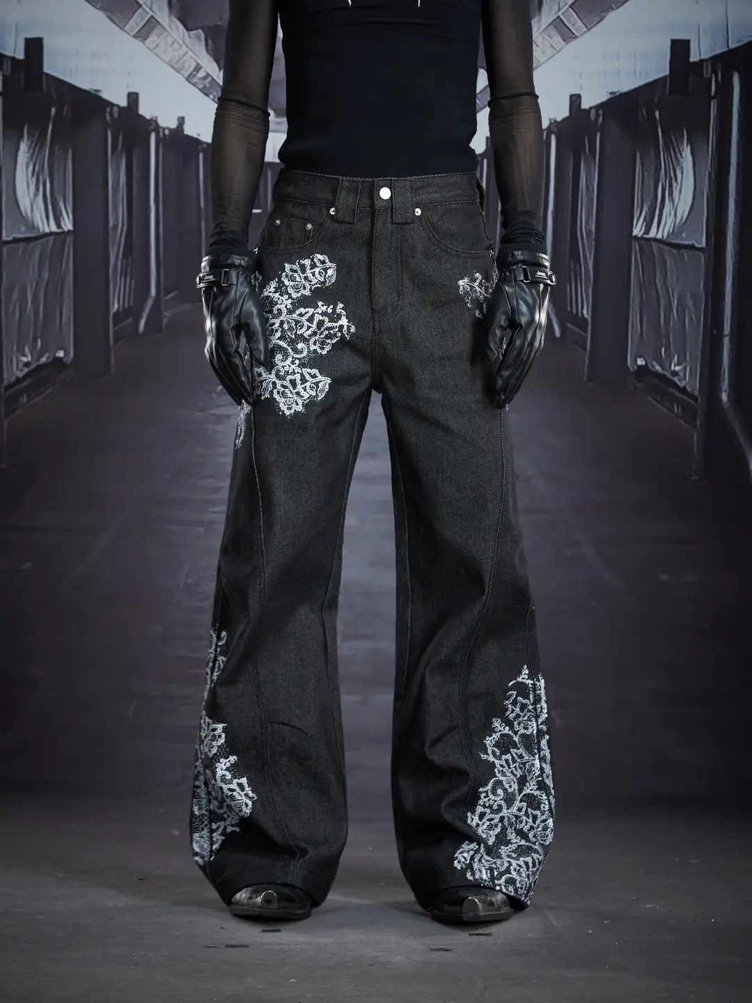 Uninhabited Island Irregular Personality Street Casual High Street Printed Flared Jeans for Men and Women