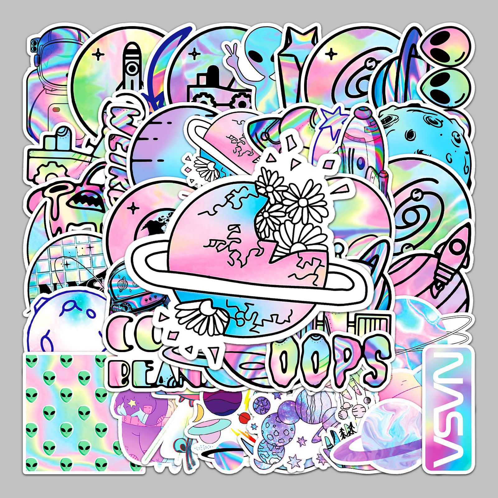 50 holographic laser outer space luggage stickers creative stickers scooter computer tablet cartoon decoration