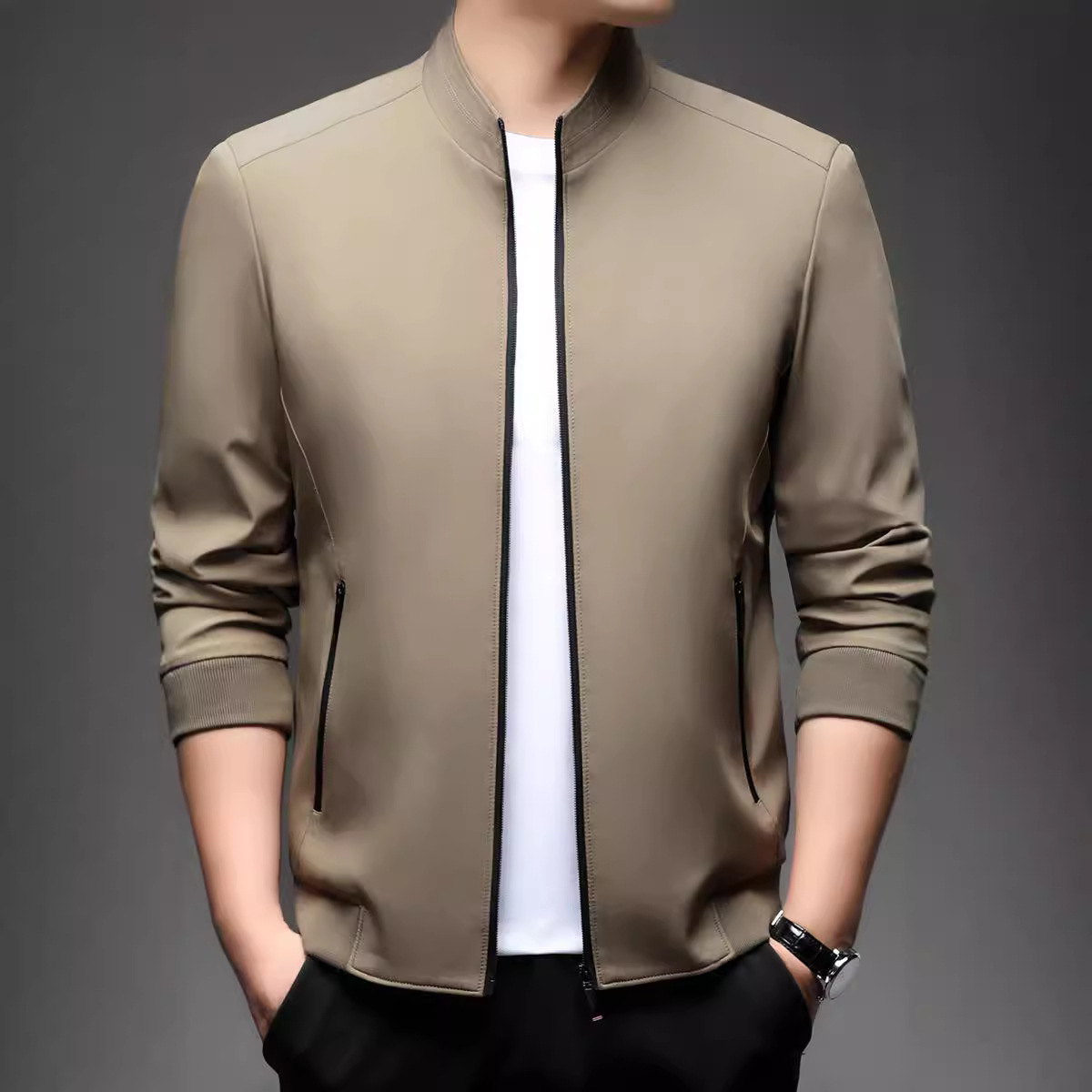 Live Daifa Jacket Men's Spring and Autumn New Vertical Collar Zipper Middle-aged Dad Baseball Collar Casual Men's Jacket