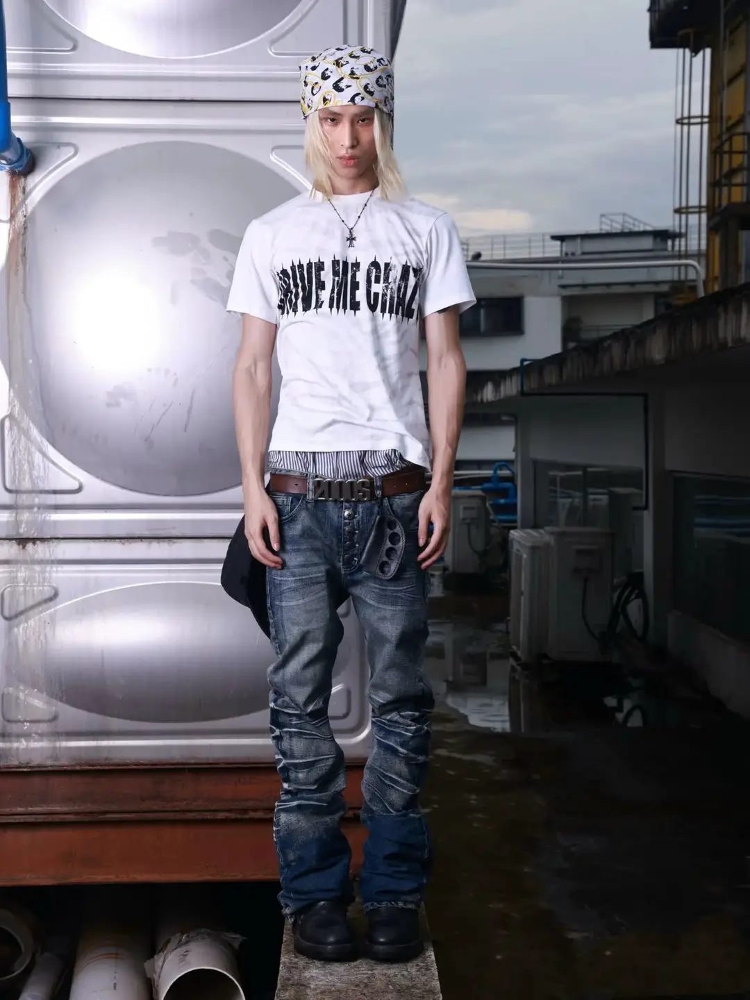 Noemosen*【Original Release】Ice Blue Cracked Washed Three-Dimensional Cat Whiskers Scimitar Cut Fog Blue Jeans