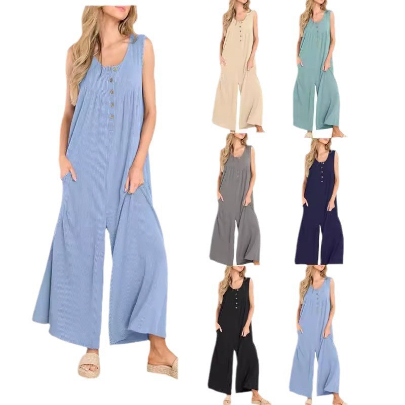2024 New Summer Amazon Cross-border Foreign Trade Women's Wear temu European and American Fresh Casual Women's Pocket Pants