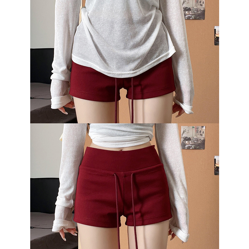 Red Hot Girl Sports Shorts Women's Summer 2025 New Small Drawstring Yoga Hip Slimming Low Waist Hot Pants