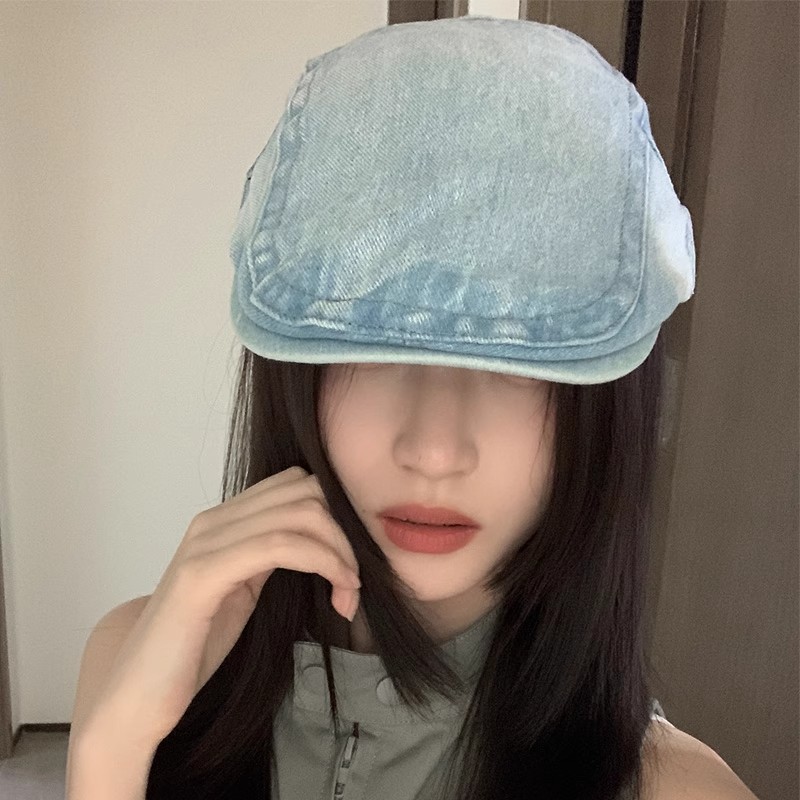 Cowboy Forward Hat Women's Big Head Wai Japanese-style Painters Hat Face Small Fashion Personality All-match Wide-brimmed Duckbill Hat Ins
