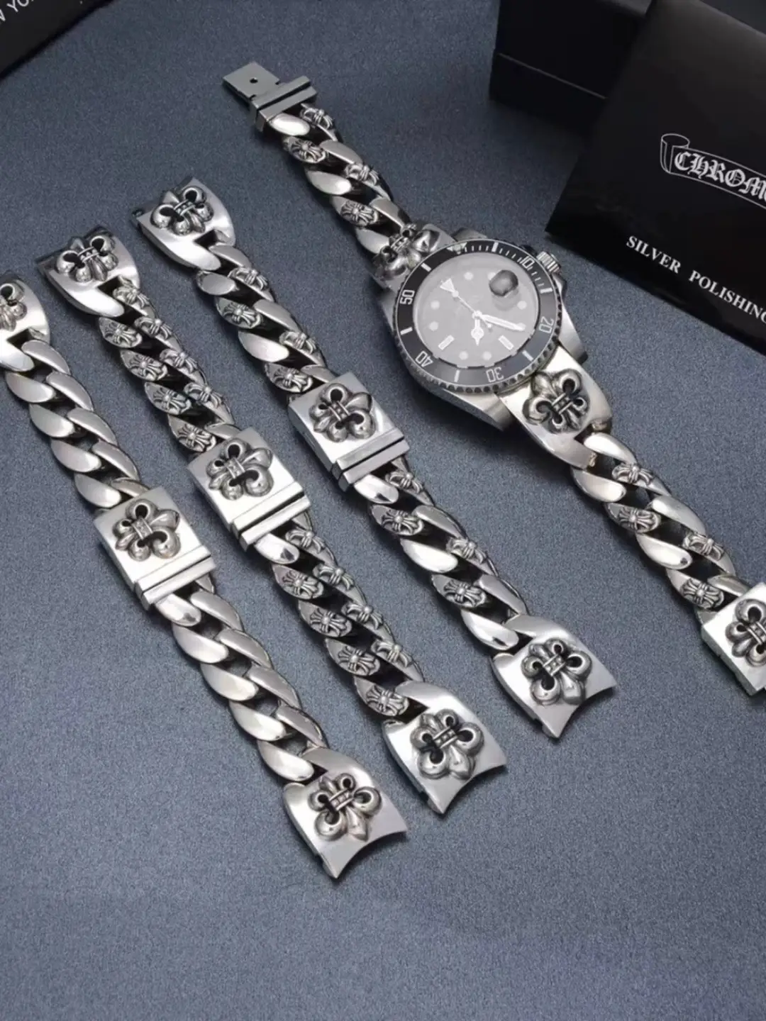 Anchor Cross Watch Chain 925 Silver Minimalist Classy Punk 20mm Neutral Strap Retro Buckle Trendy