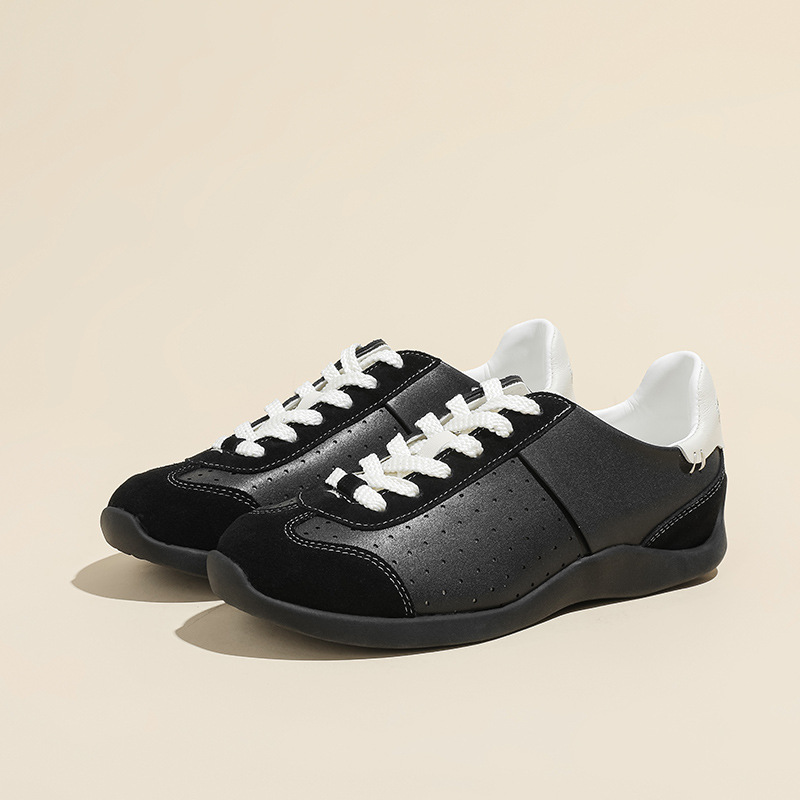 Cowhide Version of the Popular Internet-Famous Ballet-Style Trainers, 2026 Spring New Niche Retro Casual Versatile Sports Shoes for Women