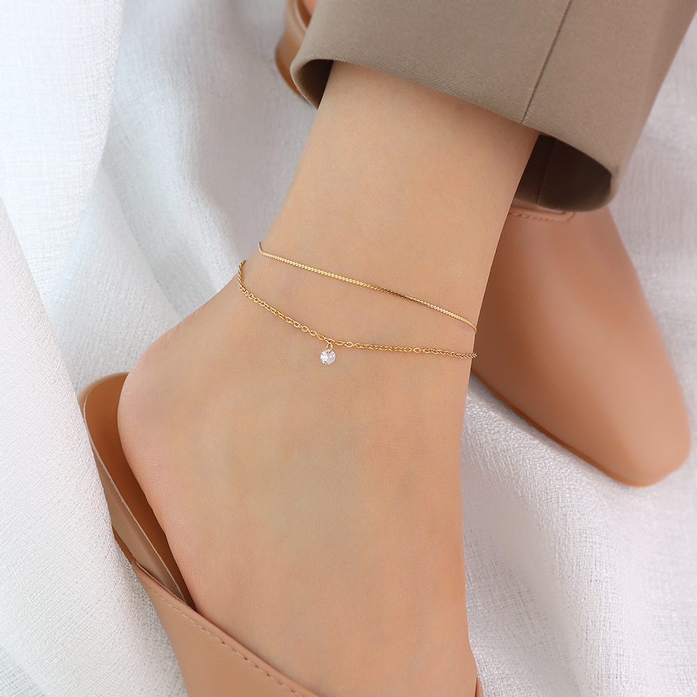 Marka French Style Ins Jewelry Distinctive Chain Design Sense Double Layer Anklet Anklet Titanium Steel 18k Real Gold Anklet for Women