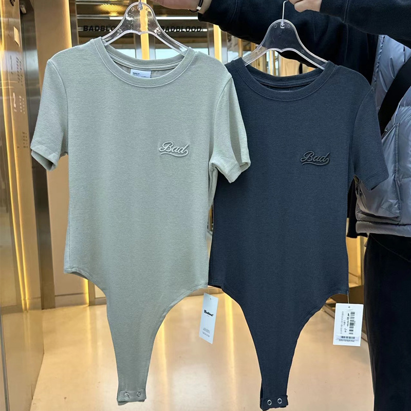 Korean Badblood Bcac Series Round Neck Short-Sleeved Jumpsuit T-Shirt Sexy Jumpsuit Letter Embroidered Top