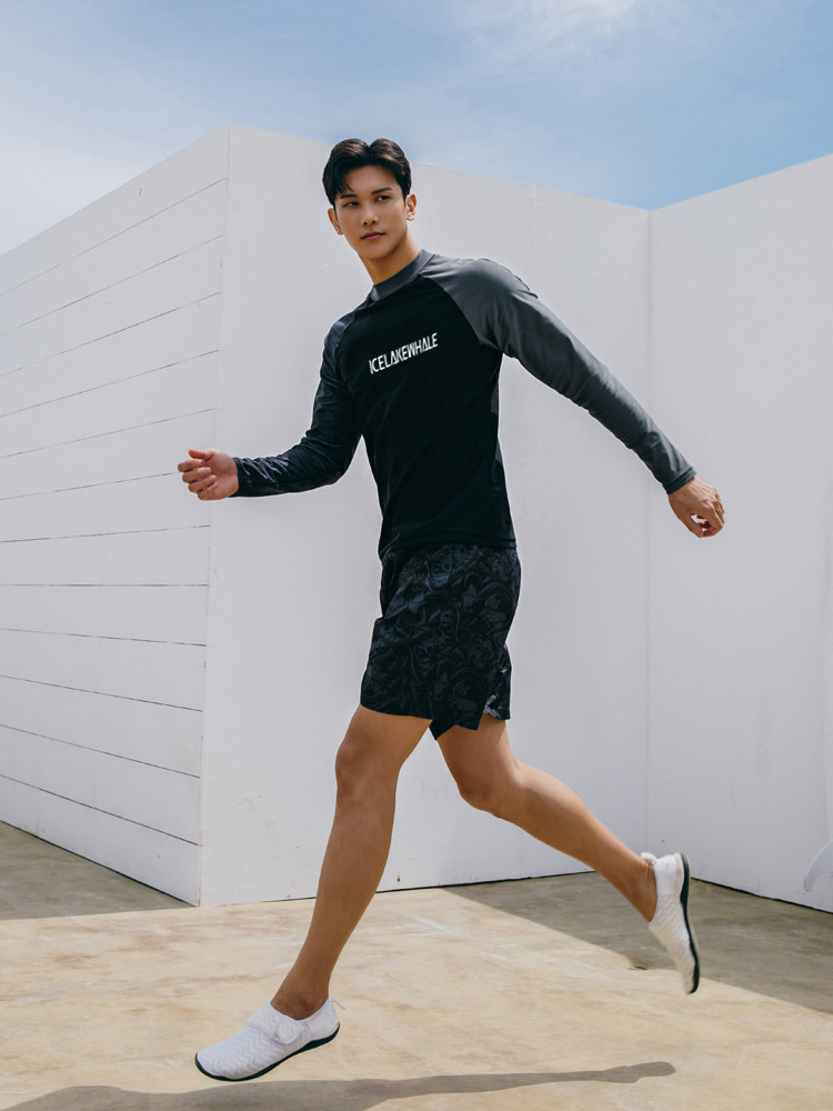 Men's Swimwear Korea 2026 Summer New Long-Sleeve Two-Piece Boxer Shorts Sports Style Cross-Border Swimwear