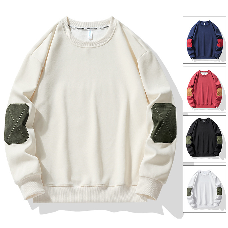 Spring and Autumn Round Neck Sweater Men's New Fashion Brand Loose White Color-matching Long-sleeved T-shirt Top Base Shirt