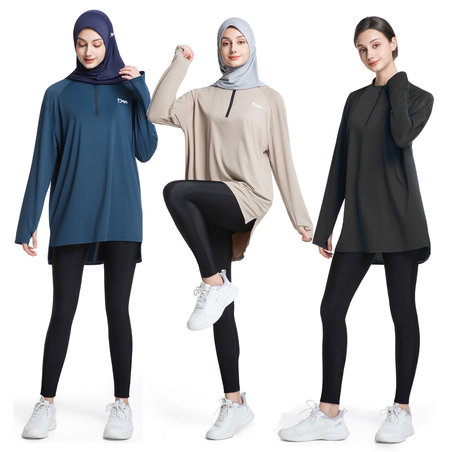 Cross-Border Women's Sports Tops Quick-Drying Half-Zip Long-Sleeved Middle Eastern Arabian Yoga Wear Running T-Shirt Y031 foto QC de 1688 en Qualit.ly