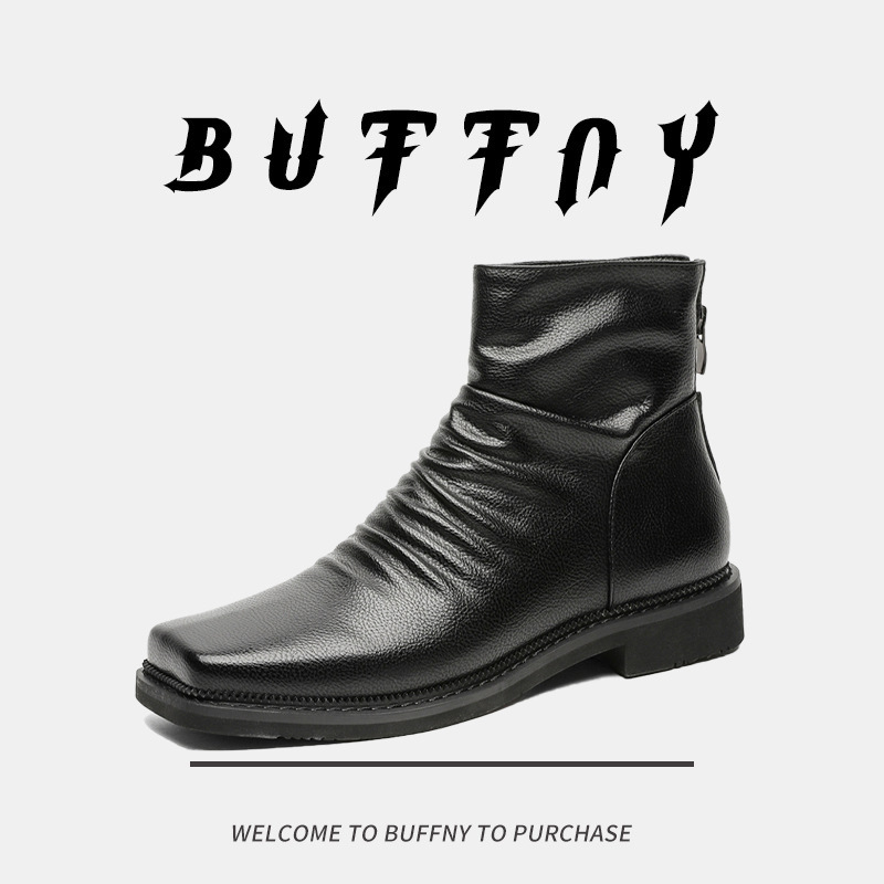 2026 Autumn New Simple Style Square-Toe Thick-Soled Height-Increasing Martin Boots British Style Retro Work Boots Business Men's Boots