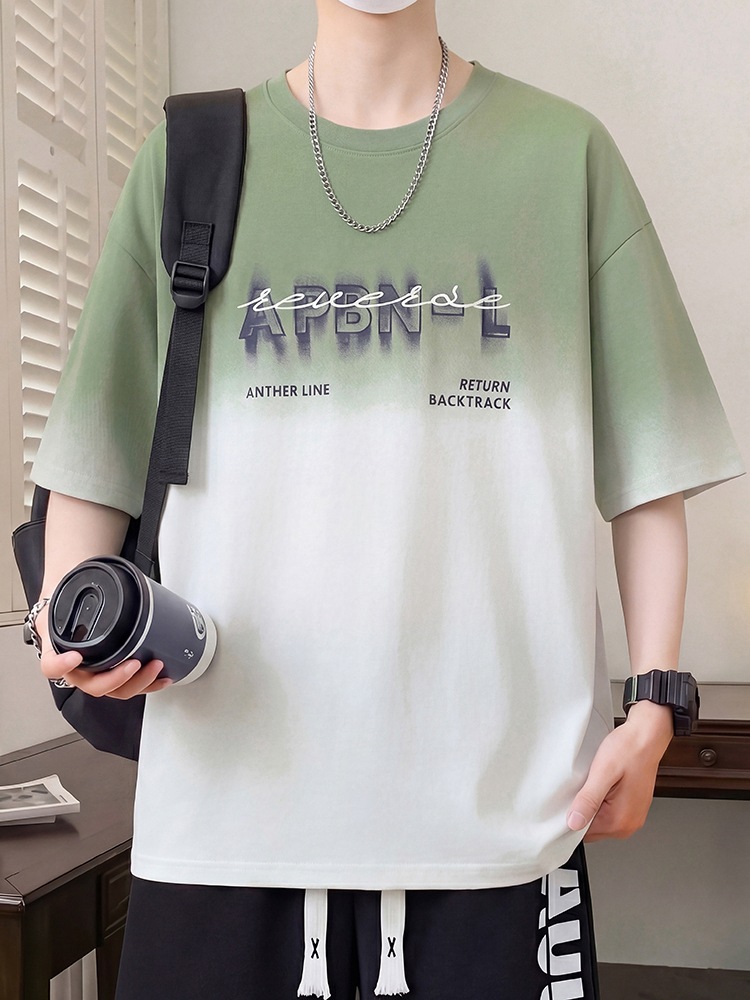 13-Year-Old Boys' Summer Trendy Brand T-Shirt, 16-Year-Old High School and Junior High School Students' Stylish Gradient Tie-Dye Short-Sleeve T-Shirt