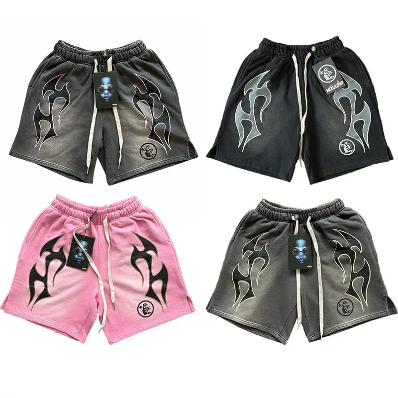 Hellstar Studios shorts ins, same European and American trendy brand casual sports men's and women's wash shorts Foto QC de TAOBAO na Qualit.ly