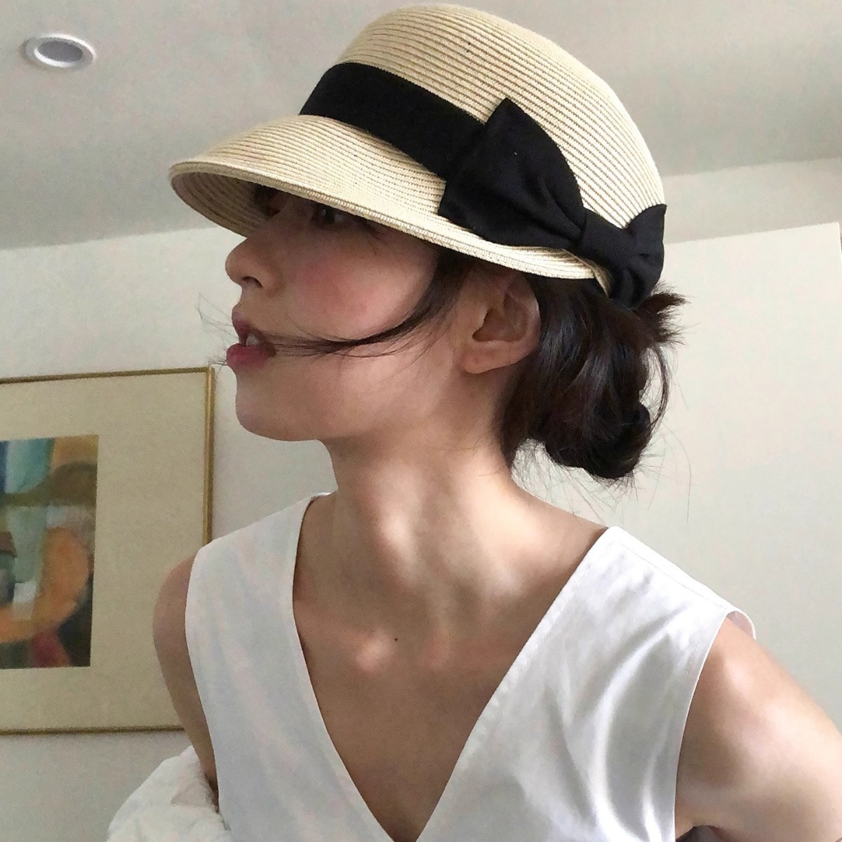 Fiber Grass Sunscreen Elegant French Style Summer Bow Outdoor Hat Widened Brim Showing Face Small Equestrian Straw Hat for Women