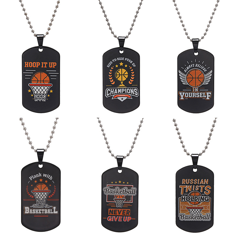 European and American Cross-border Trendy Men's Personalized Hip-hop Dog Brand Anti-loss Necklace Black Military Brand Metal Basketball Woolen Chain Pendant for Women