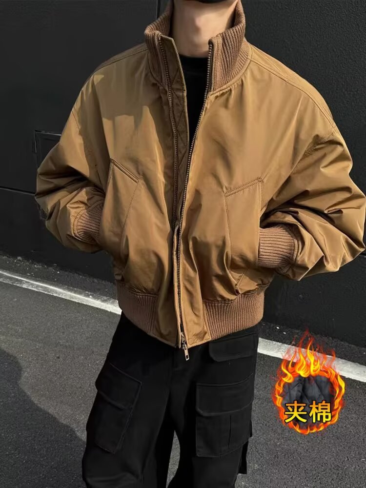 Stand Collar Thickened Pilot Jacket Cotton Coat for Men, Winter Trendy American-Style Cotton Clothing, Short Cotton Jacket for Teenagers