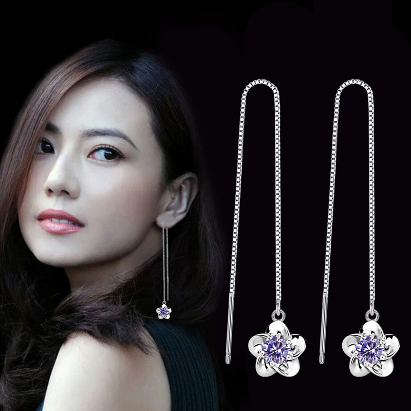 Jingdong Tmall Cute Flower Ear Line Simple Fashion Break Mei Ear Line Korean Style Ear Drop Flower Silver Plated Ear Jewelry