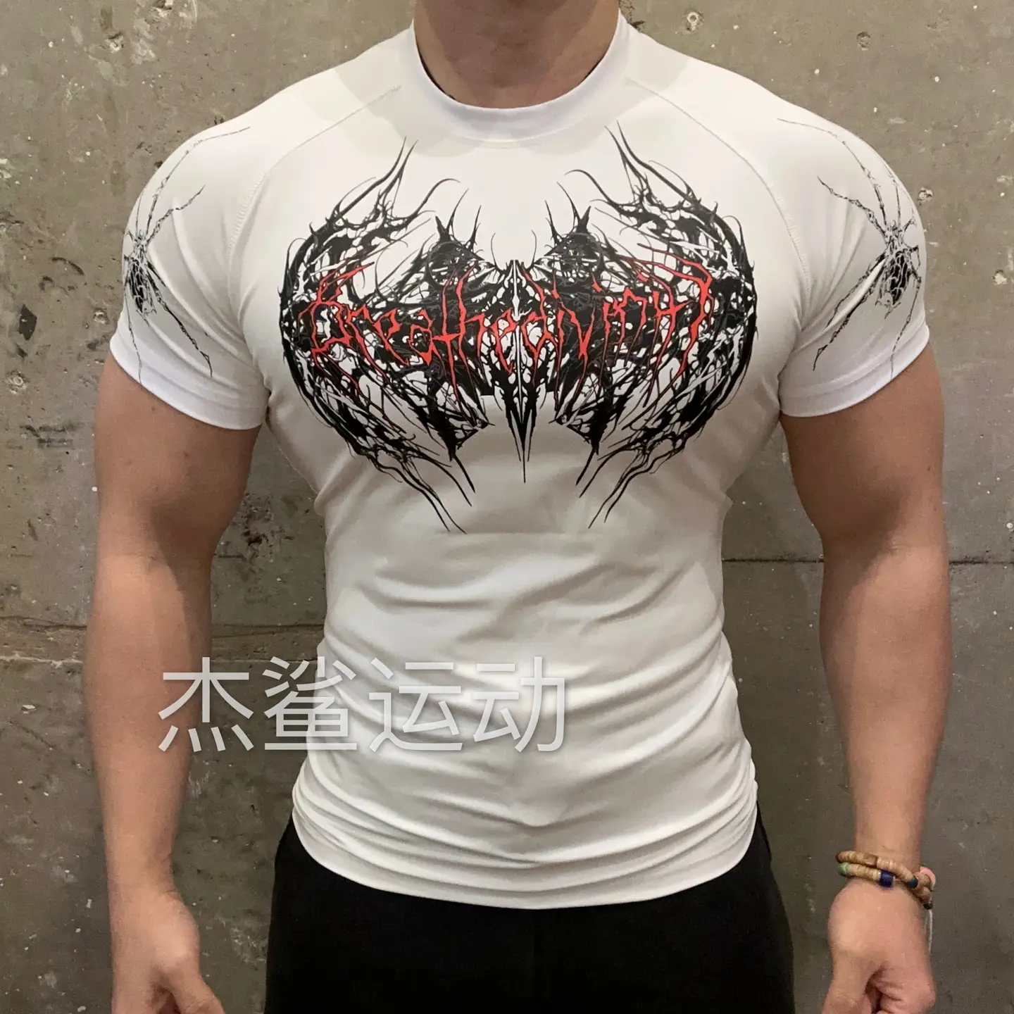 Breathedivinity Gothic Style Men's Sports Fitness Quick-Drying Skin-Friendly High-Elastic Slim-Fit Short-Sleeve D4