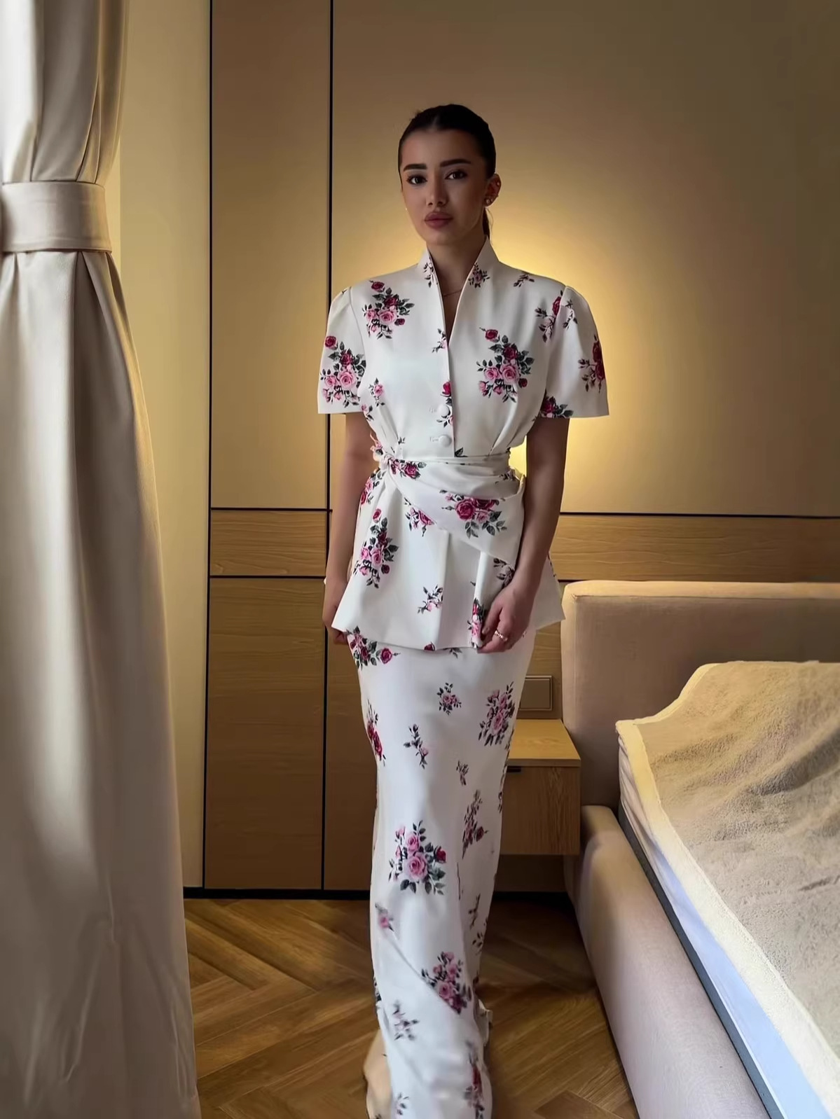 Amazon European and American Cross-Border 2026 Spring New Romantic and Elegant Short-Sleeved Long Dress Set Printed Dress