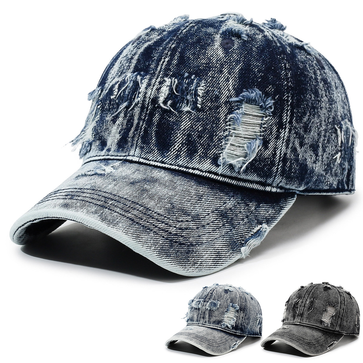 Cross-Border Washed Distressed Denim Baseball Cap for Men and Women, New Vintage Sun Hat, Fashionable Versatile Retro Duckbill Cap