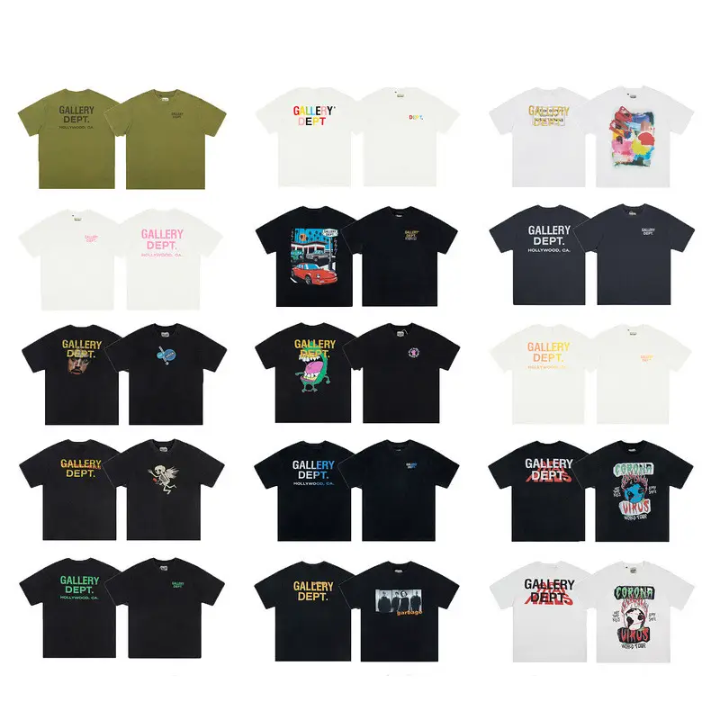 gallery dept printed short sleeve American fashion brand retro distressed vintage high street loose round neck T-shirt for men