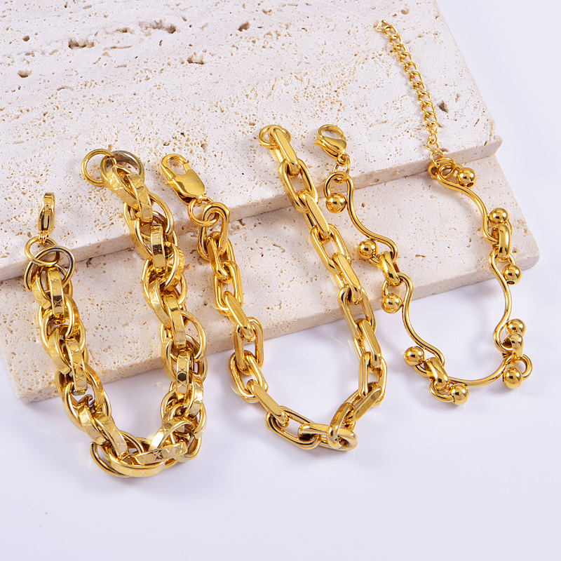 European and American Personality Hip-Hop Punk Style Bracelet Exaggerated Titanium Steel Color-retaining Thick Chain Bracelet Fashionable Style Ring Handmade Chain for Women