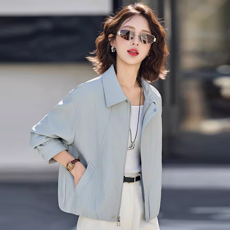 Women's Short Leather Jacket 2026 Spring New Style Petite Elegant Casual Stylish Age-Reducing Pu Leather Jacket Top