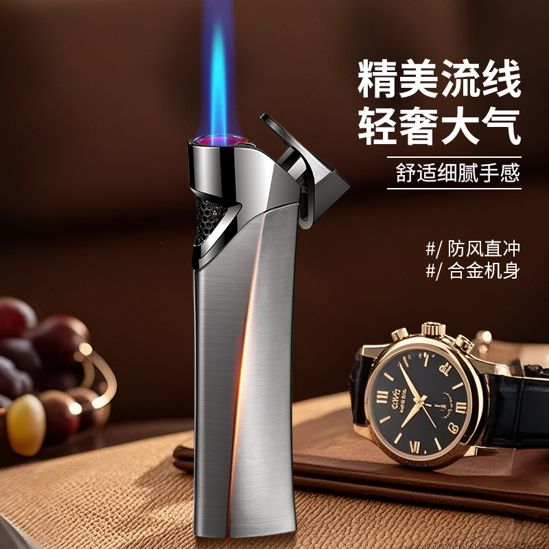 New Streamlined Slender Windproof Straight-Through Inflatable Lighter Portable Slim and Compact High-End Gift Lighter